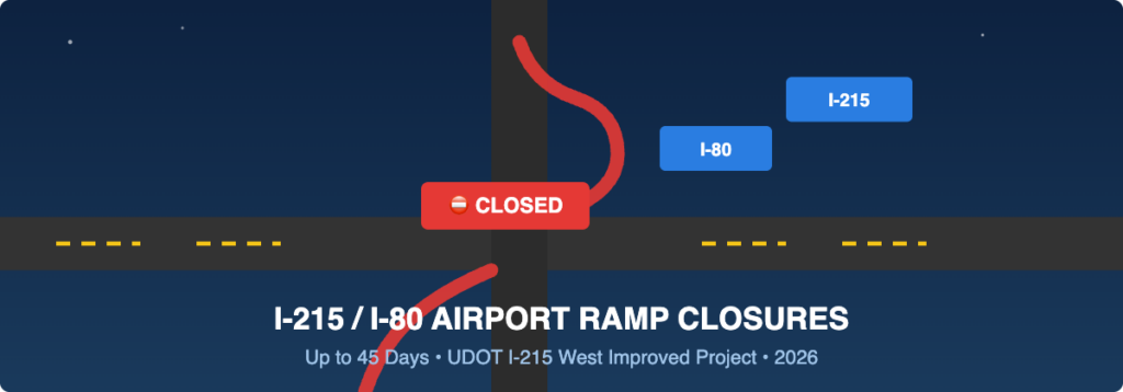 I-215 I-80 ramp closures SLC Airport 2026