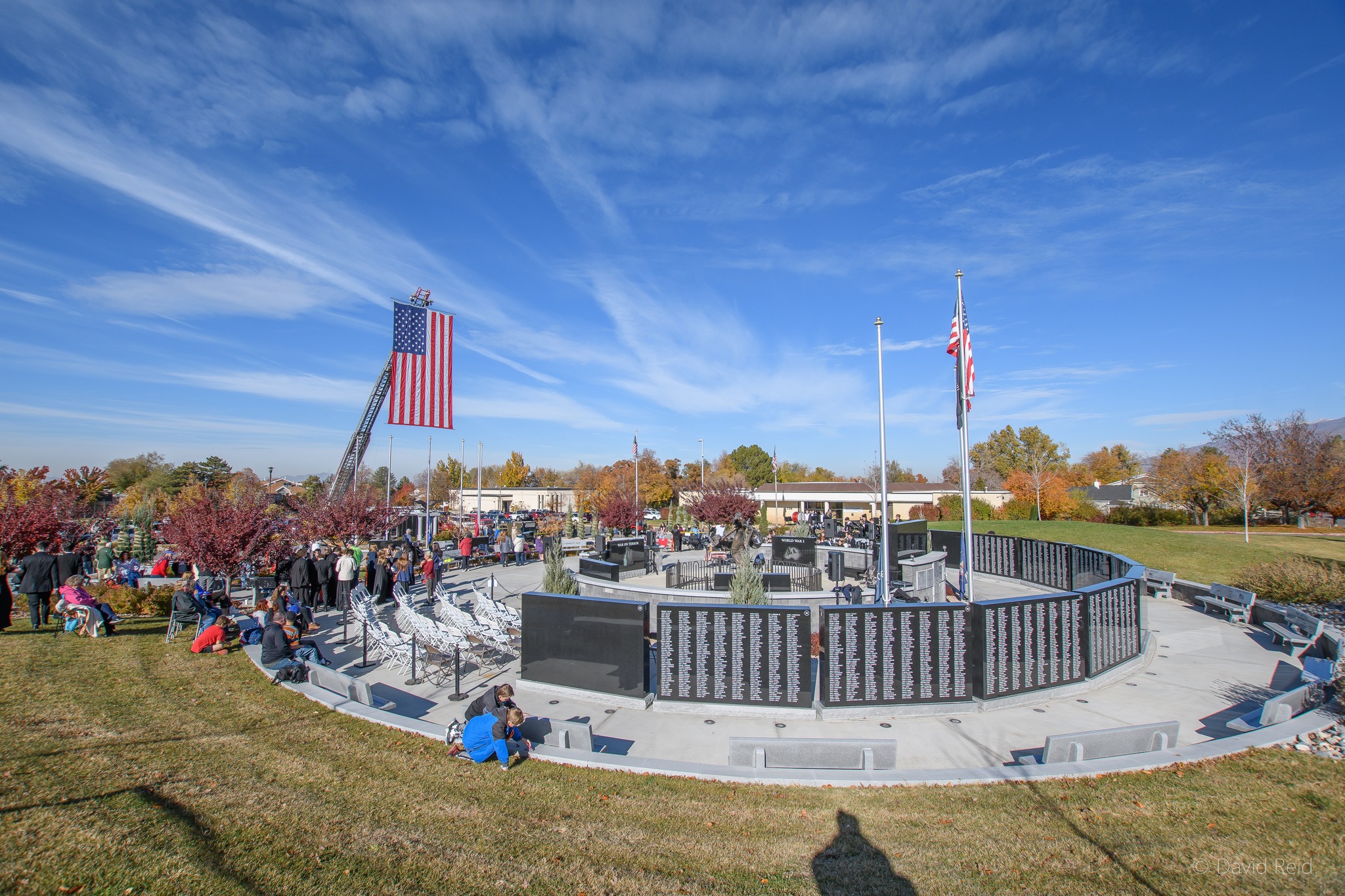 Bountiful Veterans Memorial dedication with giant flag