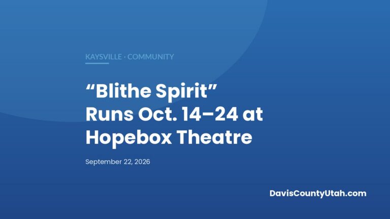 Editorial graphic: “Blithe Spirit” Runs Oct. 14–24 at Hopebox Theatre — DavisCountyUtah.com