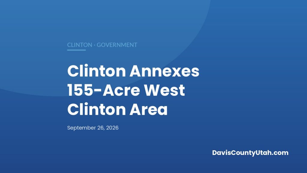 Editorial graphic: Clinton Council Annexes 155-Acre West Clinton Area, Adopts Land-Use Agreement and Initial Zoning — DavisCountyUtah.com