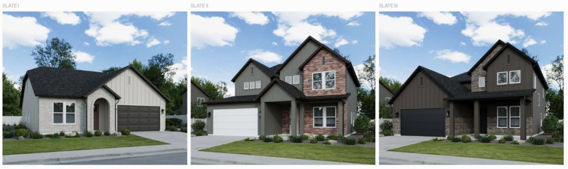 Cole West Slate exterior elevation renderings proposed for the Avocet Subdivision in Farmington
