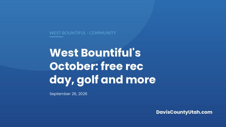 Editorial graphic: West Bountiful's October: Free Rec Center Day, Free Golf, Paul Revere Riders and Trunk or Treat — DavisCountyUtah.com