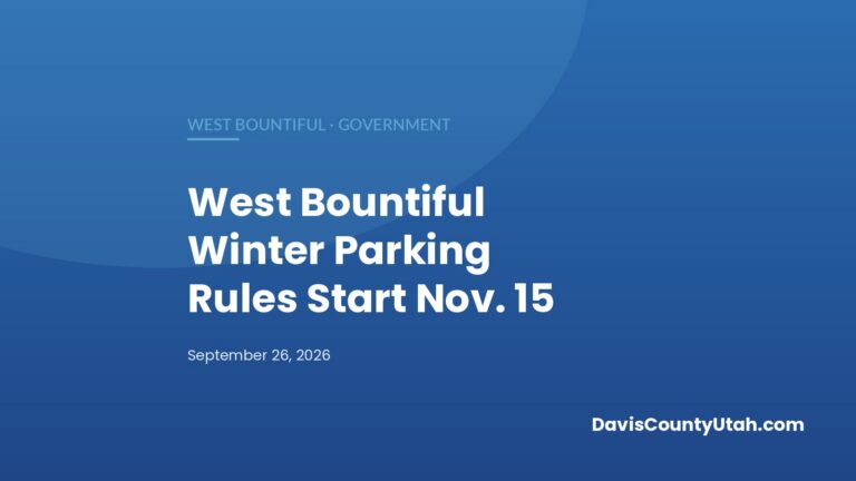 Editorial graphic: West Bountiful Winter Parking Rules: No Overnight Street Parking Nov. 15 to April 1 — DavisCountyUtah.com