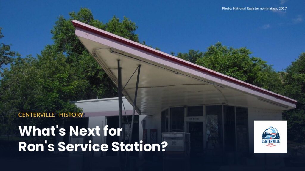 Ron's Service Station on Main Street in Centerville, Utah, with its upswept 1960 Phillips 66 canopy.