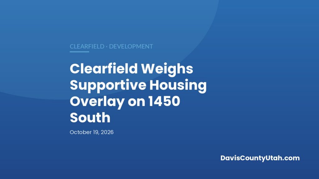 Editorial graphic: Clearfield Weighs Supportive Housing Overlay on 1450 South — DavisCountyUtah.com