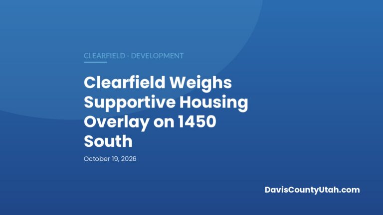 Editorial graphic: Clearfield Weighs Supportive Housing Overlay on 1450 South — DavisCountyUtah.com