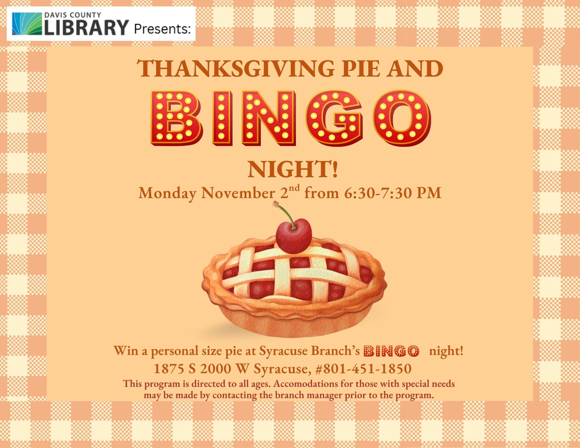 Thanksgiving Pie and Bingo Night