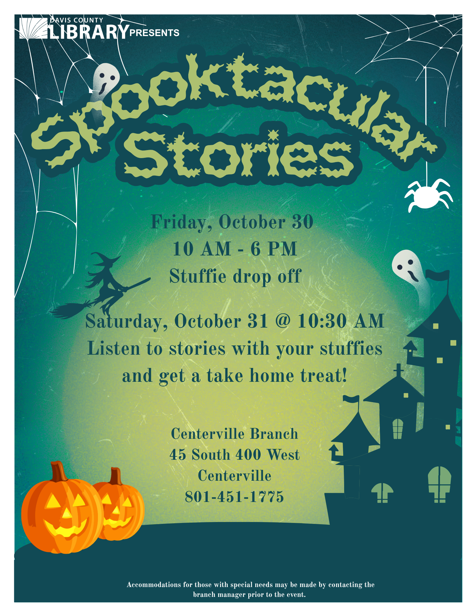 Spooktacular Stuffie Sleepover, Centerville library