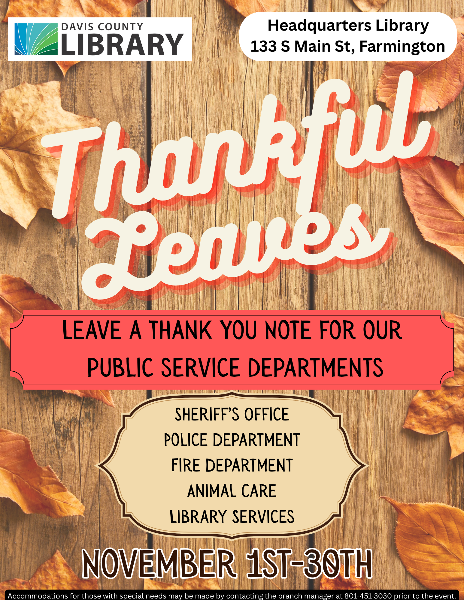 Thankful Leaves, Davis County Library